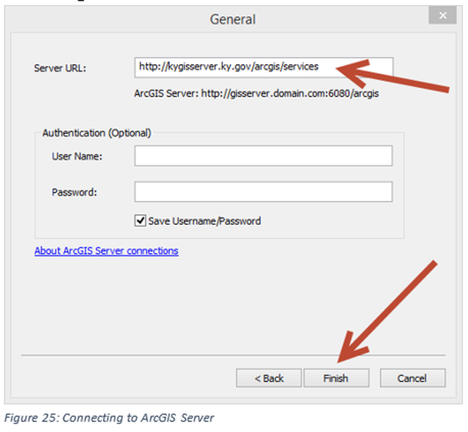 Figure 25: Connecting to ArcGIS Server