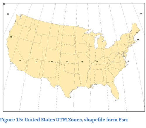 Figure 15: United States UTM Zones, shapfile from Esri