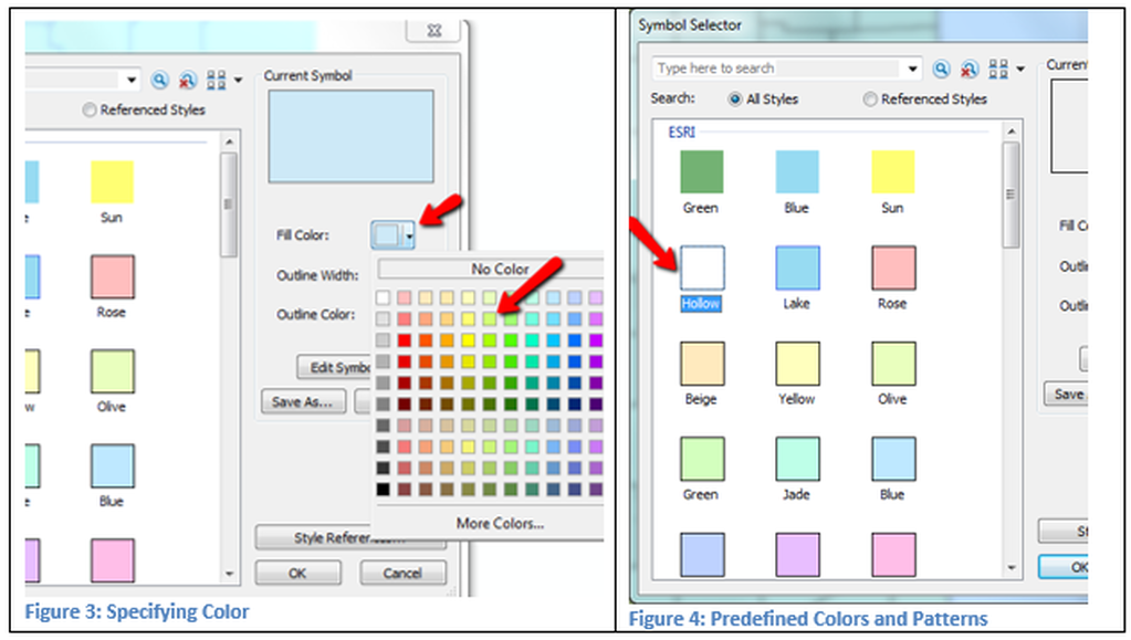 Figure 3: Specifying Color  Figure 4: Predefined Colors and Patterns