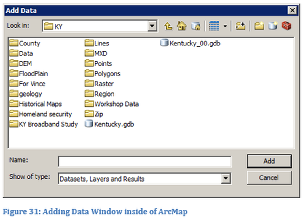 Figure 31: Adding Data Window inside of ArcMap